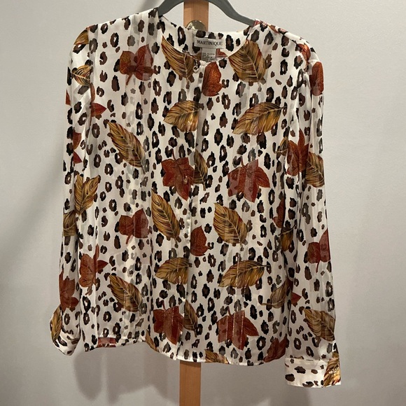 Martinec Women's Leaf Print Blouse - Brown and Black - Picture 1 of 4